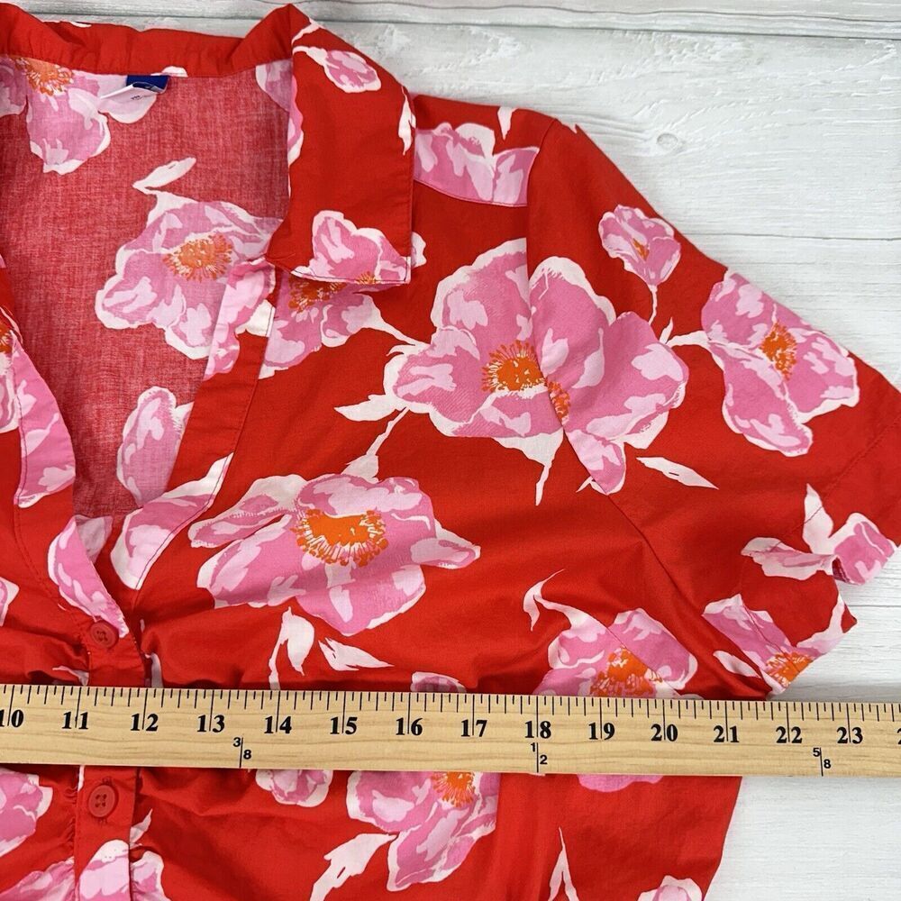 Old Navy Cutout Midi Shirt‎ Dress Women XL Red Floral Short Sleeve Button Collar - Picture 11 of 15